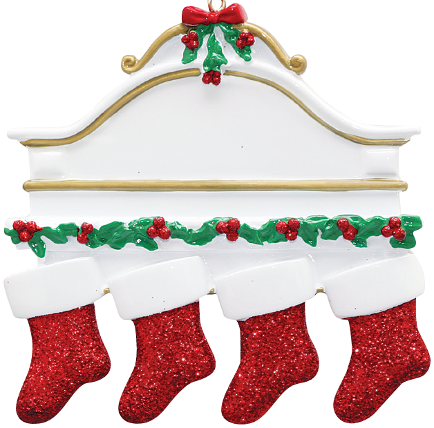 4 Stockings on a Mantle Ornament