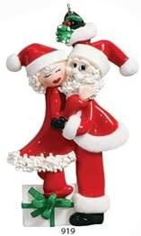 Santa Couple with Red Lips Mistletoe Couple Christmas Ornament