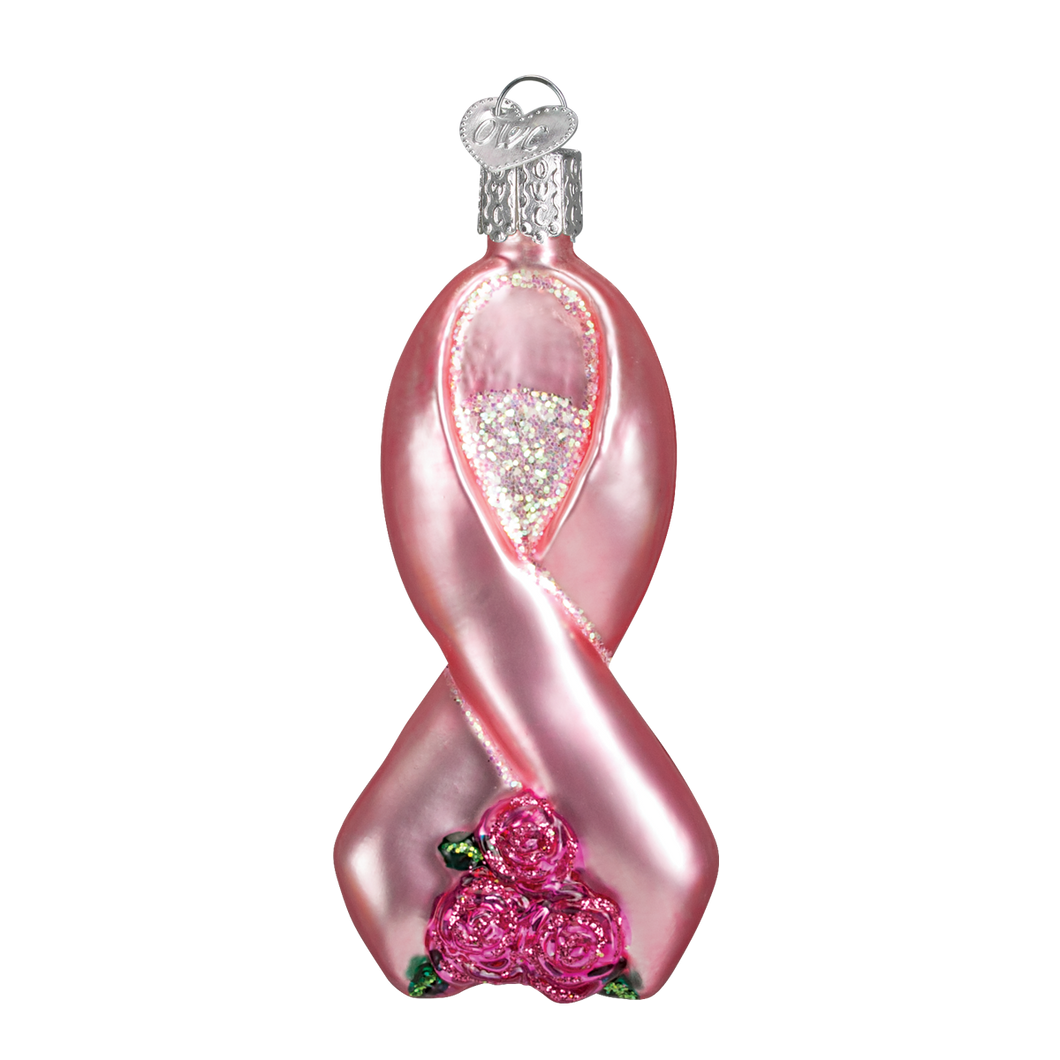 Pink Ribbon with Roses Christmas Ornament