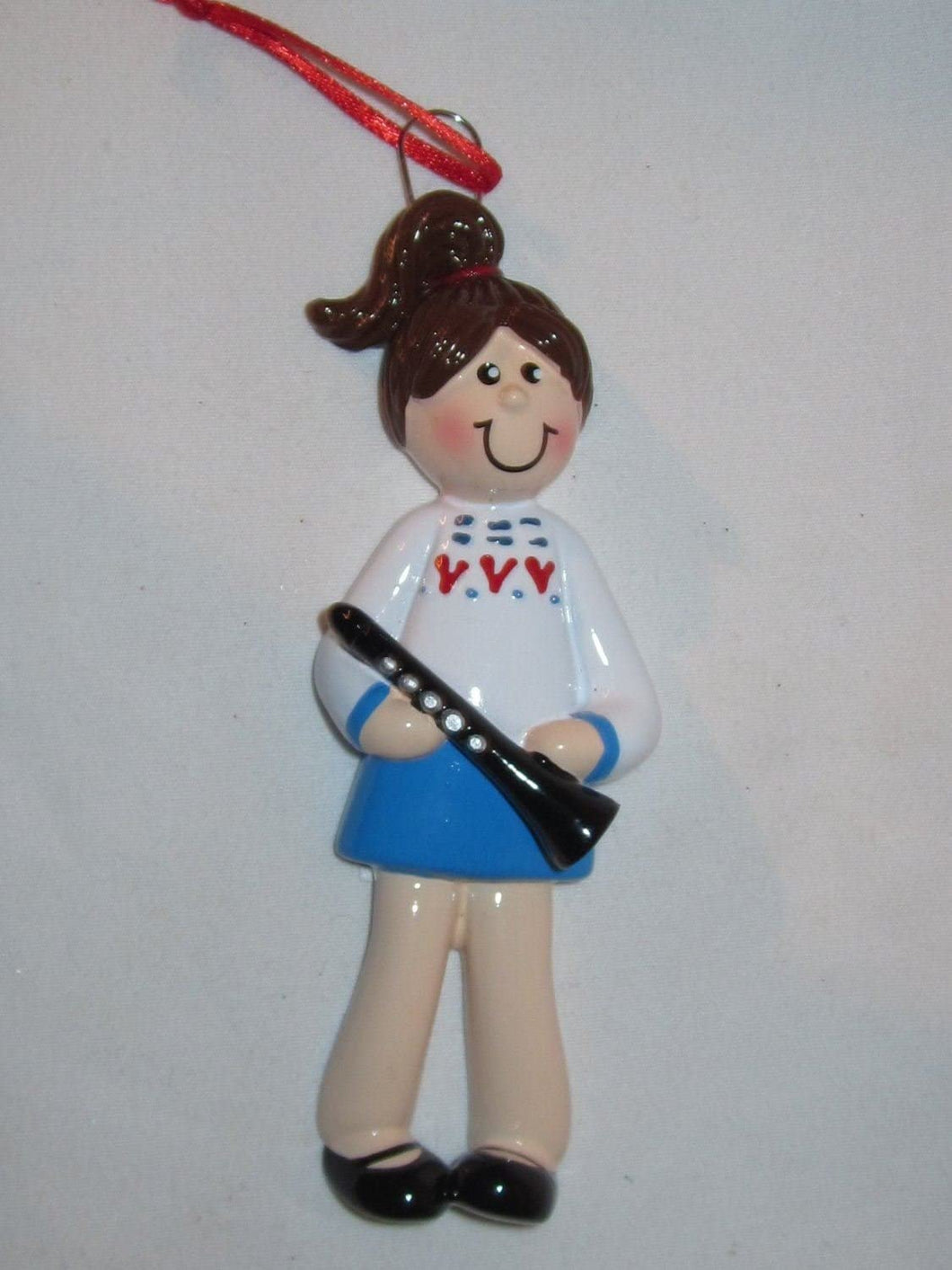 Brunette Girl with Clarinet Christmas Ornament