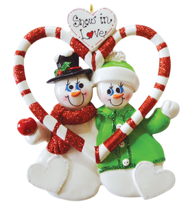 Snowmen Candy Cane Couple Christmas Ornament
