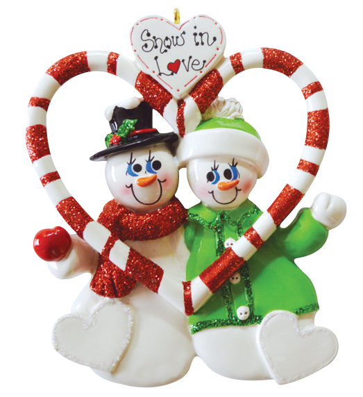 Snowmen Candy Cane Couple Christmas Ornament