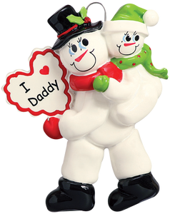 I Love Daddy Snowman with 1 Child Christmas Ornament