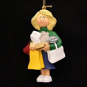 Female Blonde Shopaholic Personalized Christmas Ornament