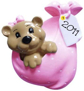 Pink Bundle Bear with Tag Christmas Ornament