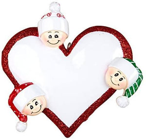 Heart with Faces, Family of 3 - Personalized Christmas Ornament