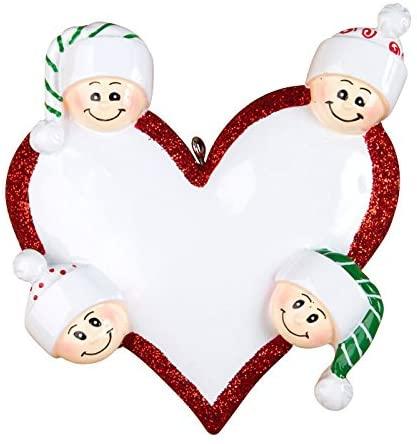 Heart with Faces, Family of 4 - Personalized Christmas Ornament