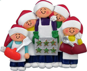 Family of 5 Baking Cookies Christmas Ornament