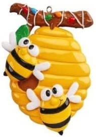 Yellow Jacket Bees with Bee Hive Skep Personalize Christmas Ornament