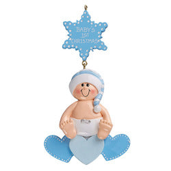 Blue Baby Boy's 1st Christmas Personalize Christmas Ornament