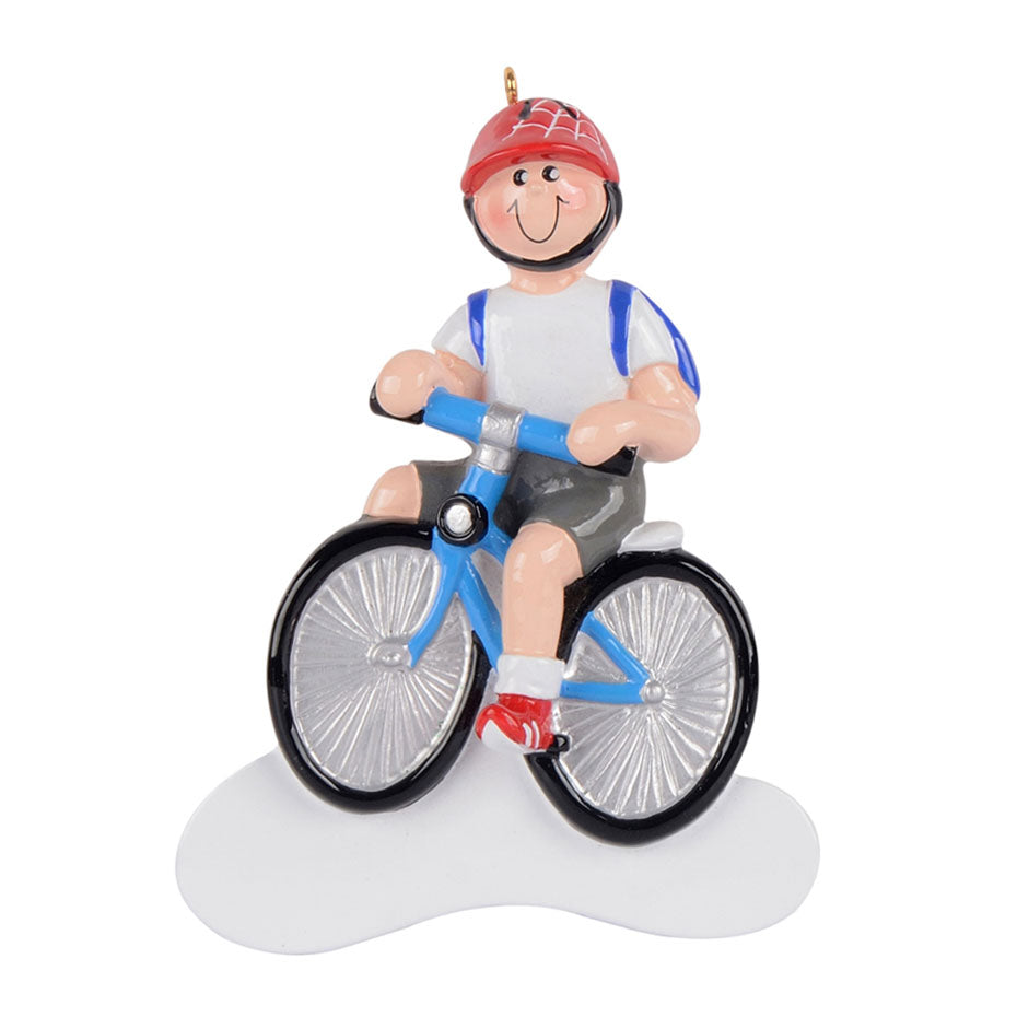 Boy Biking on Bicycle Personalize Christmas Ornament