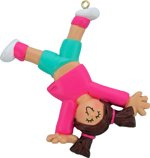 Cartwheel, Tumbling Girl with Brown Hair Personalize Christmas Ornament