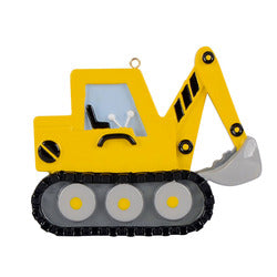 Yellow Excavator Personalize Christmas Ornament
