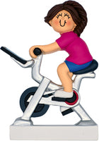 Girl on Stationary Bike, Peloton, Exercise Bicycle Personalize Christmas Ornament