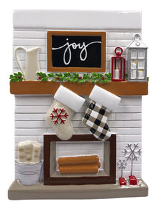 Farmhouse Fireplace Mantel with 2 stockings Family Personalized Christmas Ornament