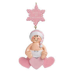 Pink Baby Girl's 1st Christmas Personalize Christmas Ornament