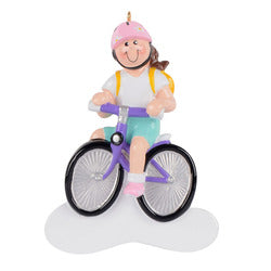 Girl Biking on a Bicycle Personalize Christmas Ornament