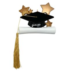 Graduation Hat, Diploma, Tassel with Glitter Star Personalized Christmas Ornament