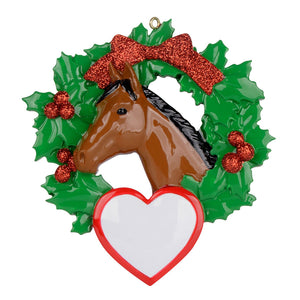 Arabian Brown Horse in a Wreath Personalize Christmas Ornament
