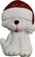 White Dog with Santa Hat Personalized Ornament