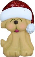 Tan Dog with Santa Hat Personalized Ornament