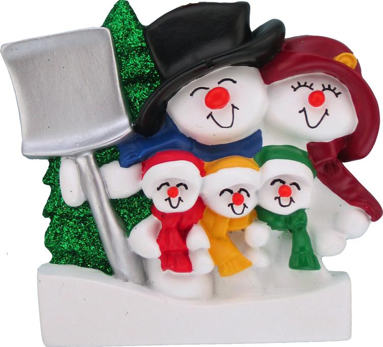Snowmen Couple with 3 Kids & Shovel