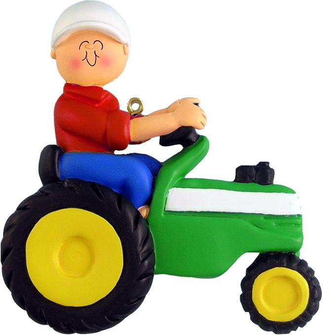 Male on Green Tractor Christmas Ornament