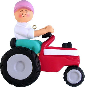 Tractor Red Female Christmas Ornament