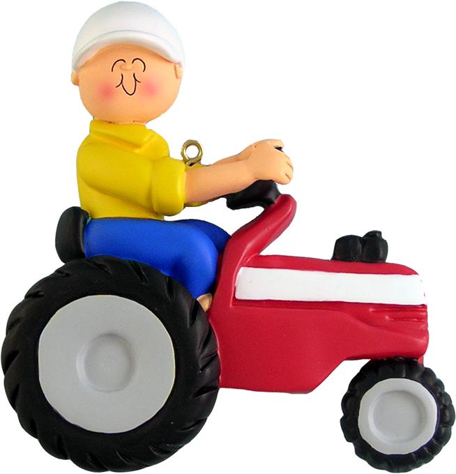 Tractor Red Male Christmas Ornament