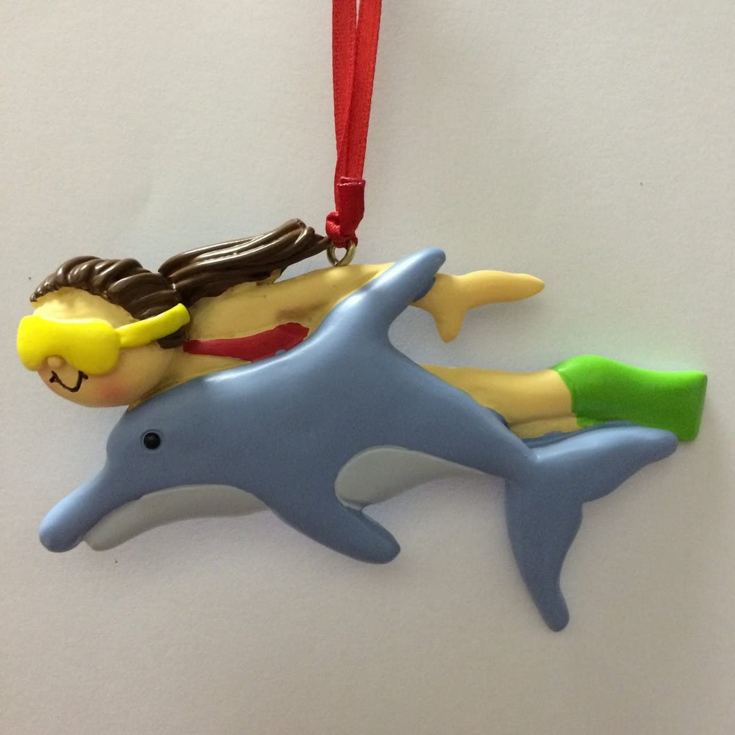Swim with Dolphins, Female Christmas Ornament