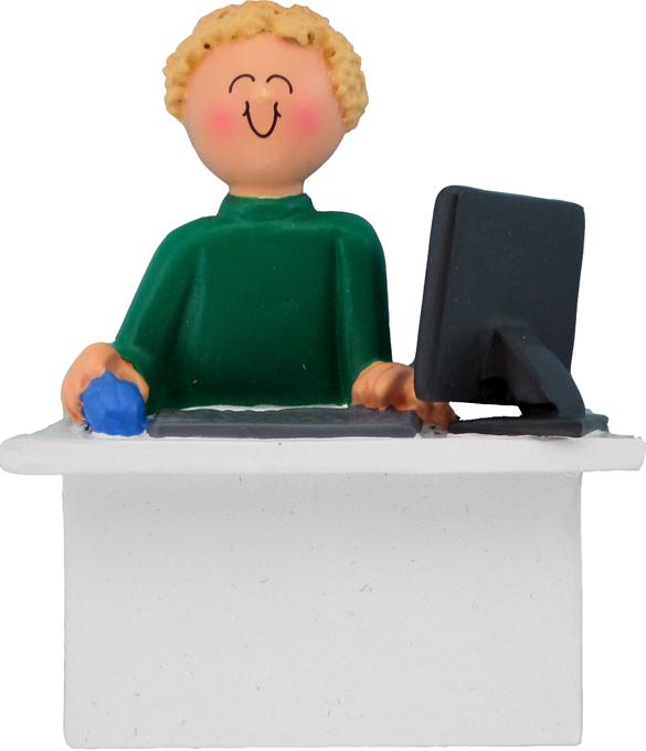 Male Blonde Computer/Office Worker Christmas Ornament
