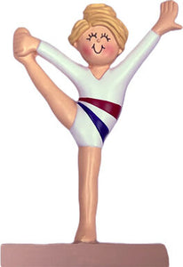 Girl Gymnast on Balance Beam/Floor Exercise/Tumbling with Blonde Hair Personalize Ornamentr