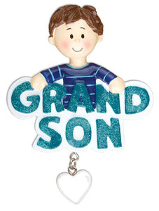 Grandson with Dangling Heart PChristmas Ornament