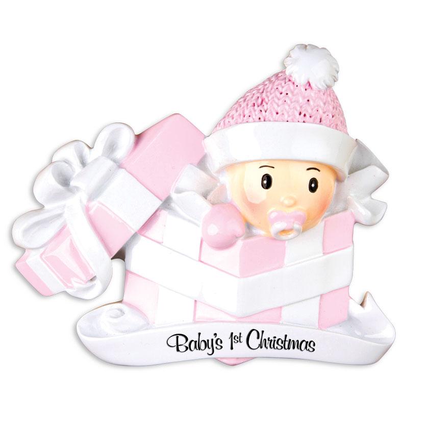 Baby Girl in Present Christmas Ornament