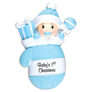 Baby's First-Baby Boy in Mitten Christmas Ornament