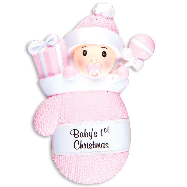 Baby's First-Baby Girl in Mitten Christmas Ornament