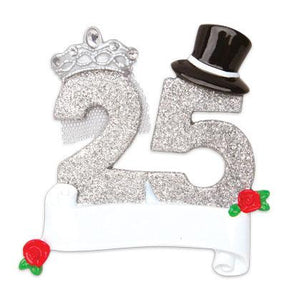 25th Silver Wedding Anniversary Christmas Ornament