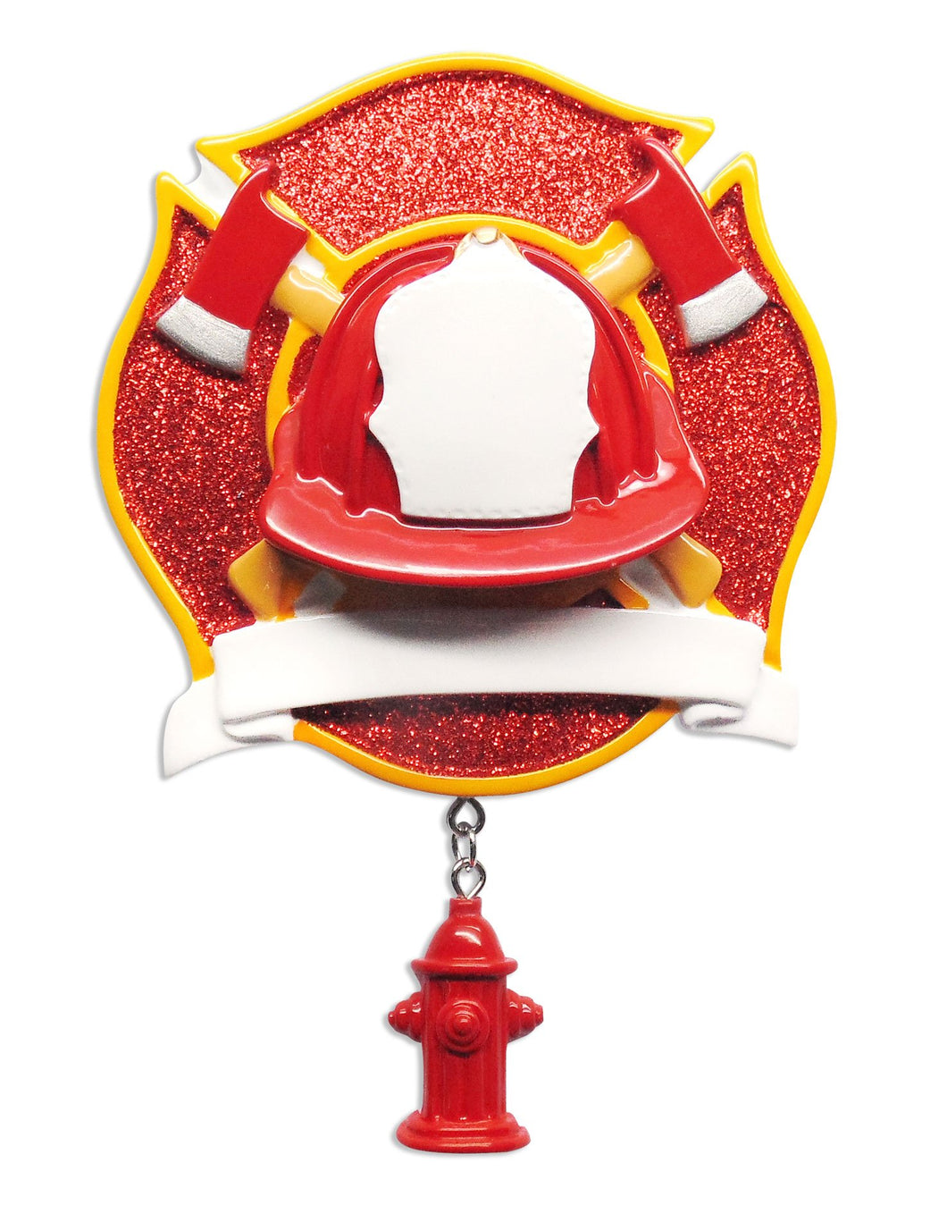 Fireman Hat Badge with Dangling Fire Hydrant Personalize Ornament