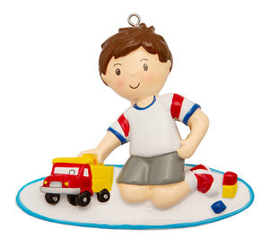 Boy Playing with Truck Personalize Ornament