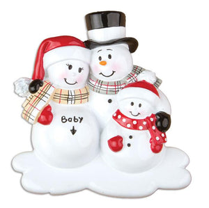 Pregnant We're Expecting Snowmen Family of 3 Christmas Ornament