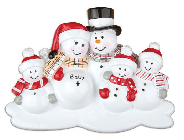 Family of 5 We're Expecting Snowmen Christmas Ornament