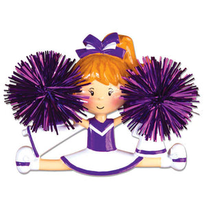 Purple Cheerleader with Metallic Pom Poms, Megaphone and Pennant Ornament