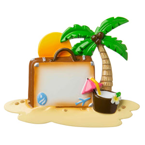 Suitcase with Palm Trees, Sunset, Sand Bucket Ornament