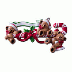 3 Bears Hanging on a Candy Cane Ornament