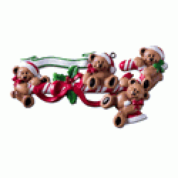 4 Bears Hanging on a Candy Cane Ornament