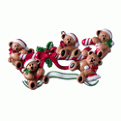 5 Bears on Candy Cane Ornament