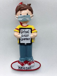 Virtual Learner Boy with Mask Ornament 4" Tall