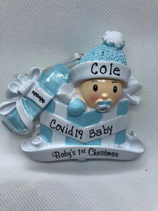 COVID 19 Baby Boy in Package Ornament